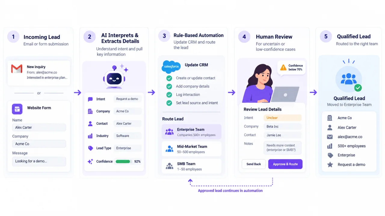 Hybrid AI-powered automation workflow with human review